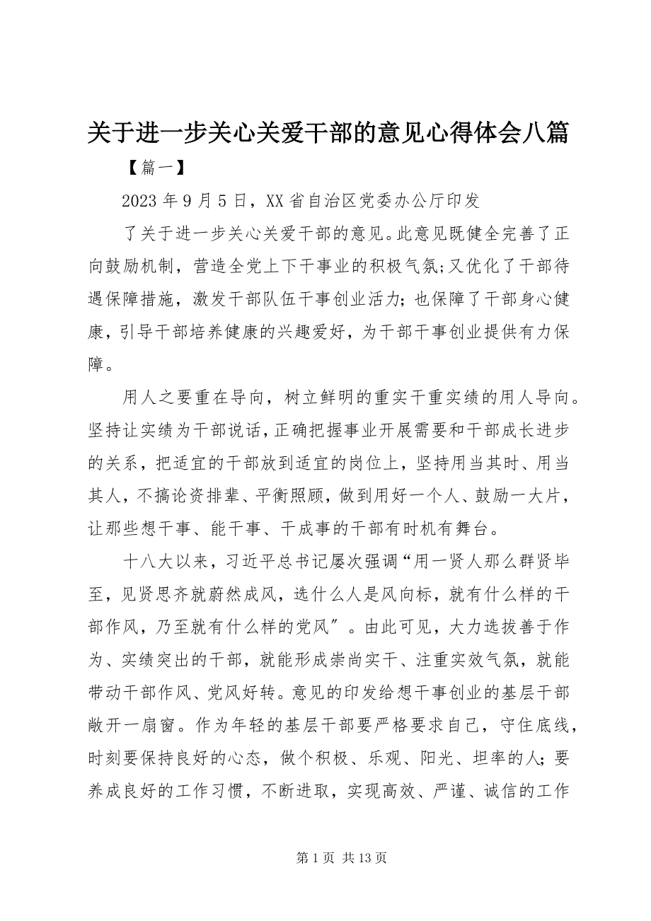 2023年《关于进一步关心关爱干部的意见》心得体会八篇.docx_第1页