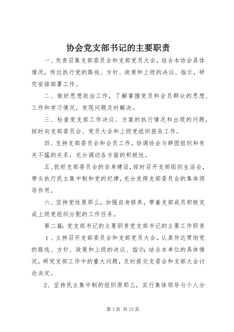 2023年协会党支部书记的主要职责.docx_第1页