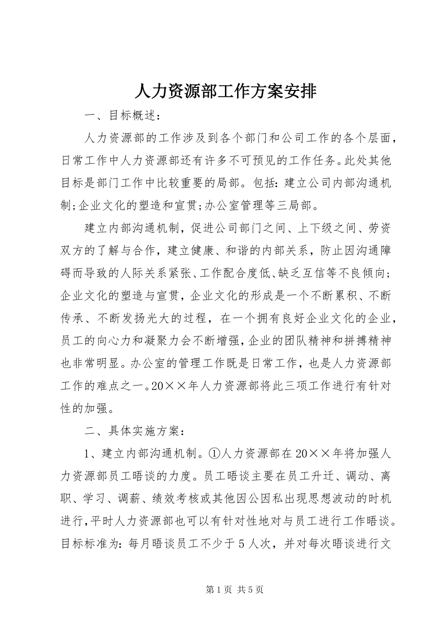 2023年人力资源部工作计划安排.docx_第1页