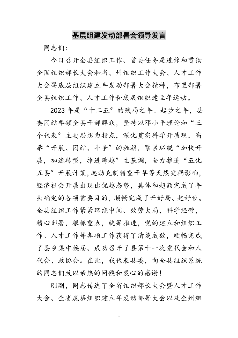 2023年基层组建动员部署会领导发言范文.doc_第1页