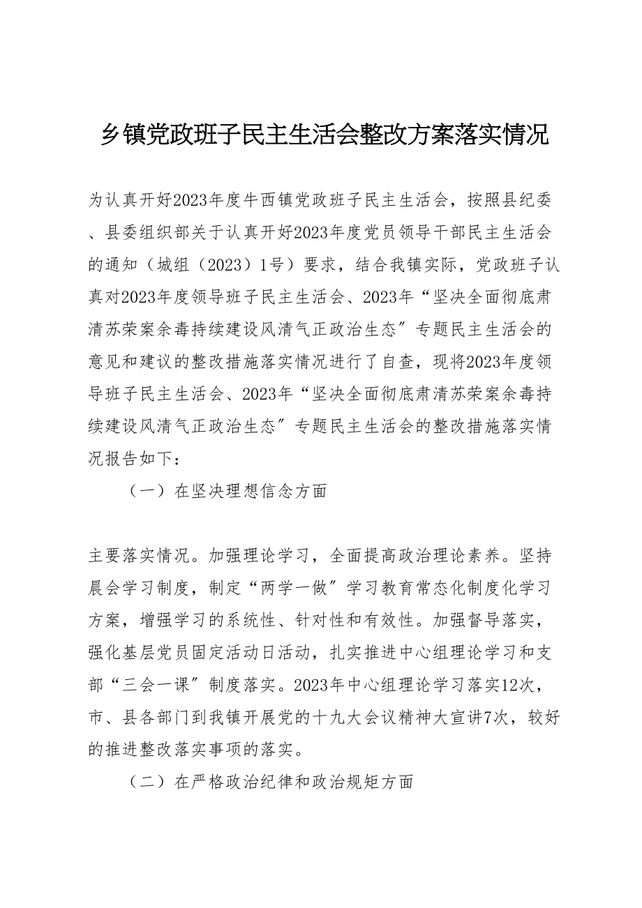 2023年乡镇党政班子民主生活会整改方案落实情况.doc_第1页