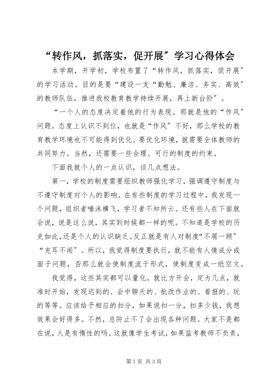 2023年转作风抓落实促发展学习心得体会.docx_第1页