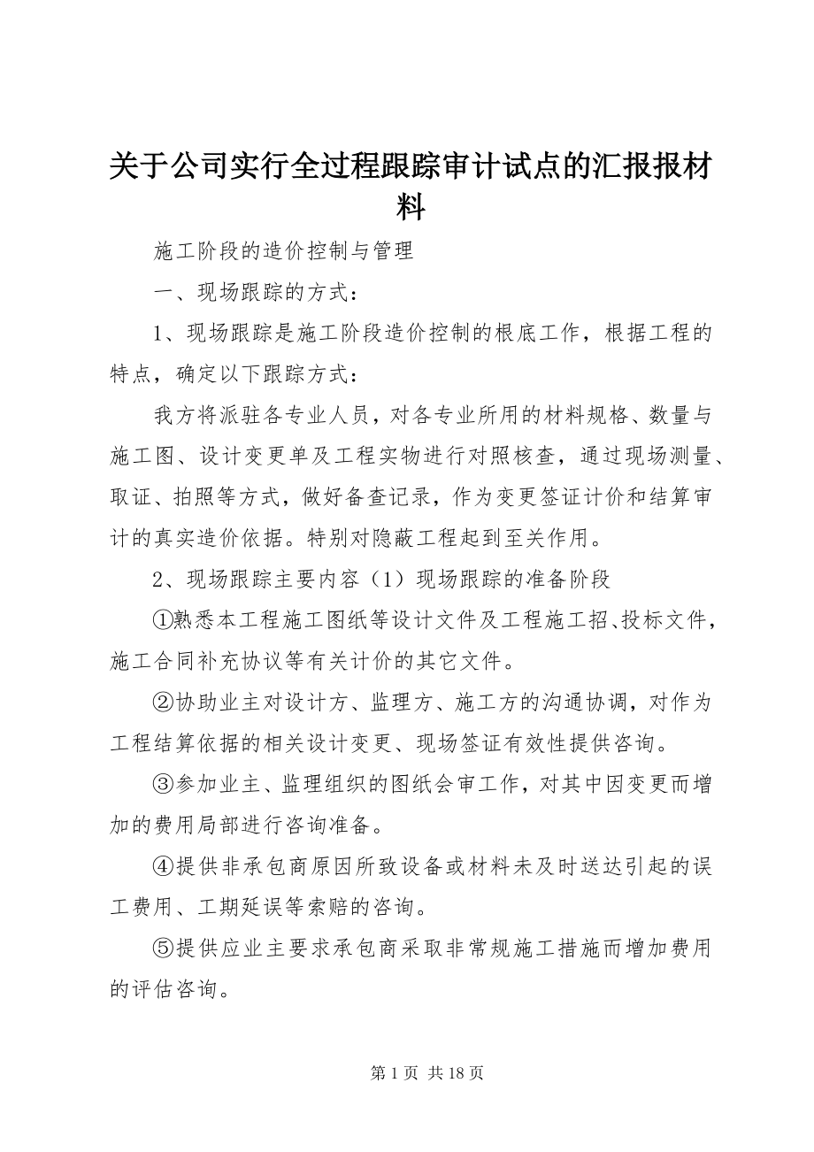 2023年公司实行全过程跟踪审计试点的汇报报材料.docx_第1页