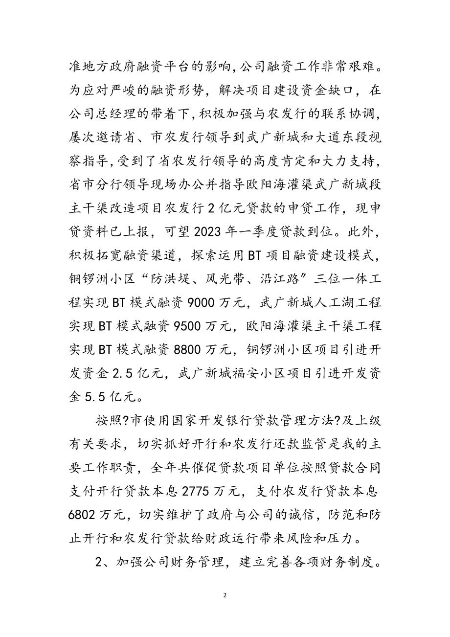 2023年城投公司总会计师履职工作汇报范文.doc_第2页