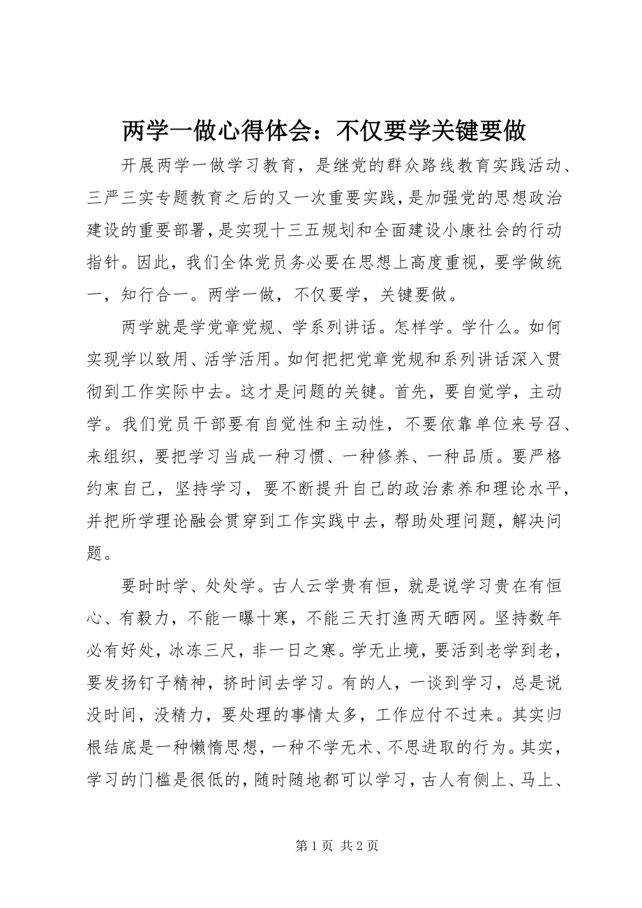 2023年两学一做心得体会不仅要学关键要做.docx_第1页