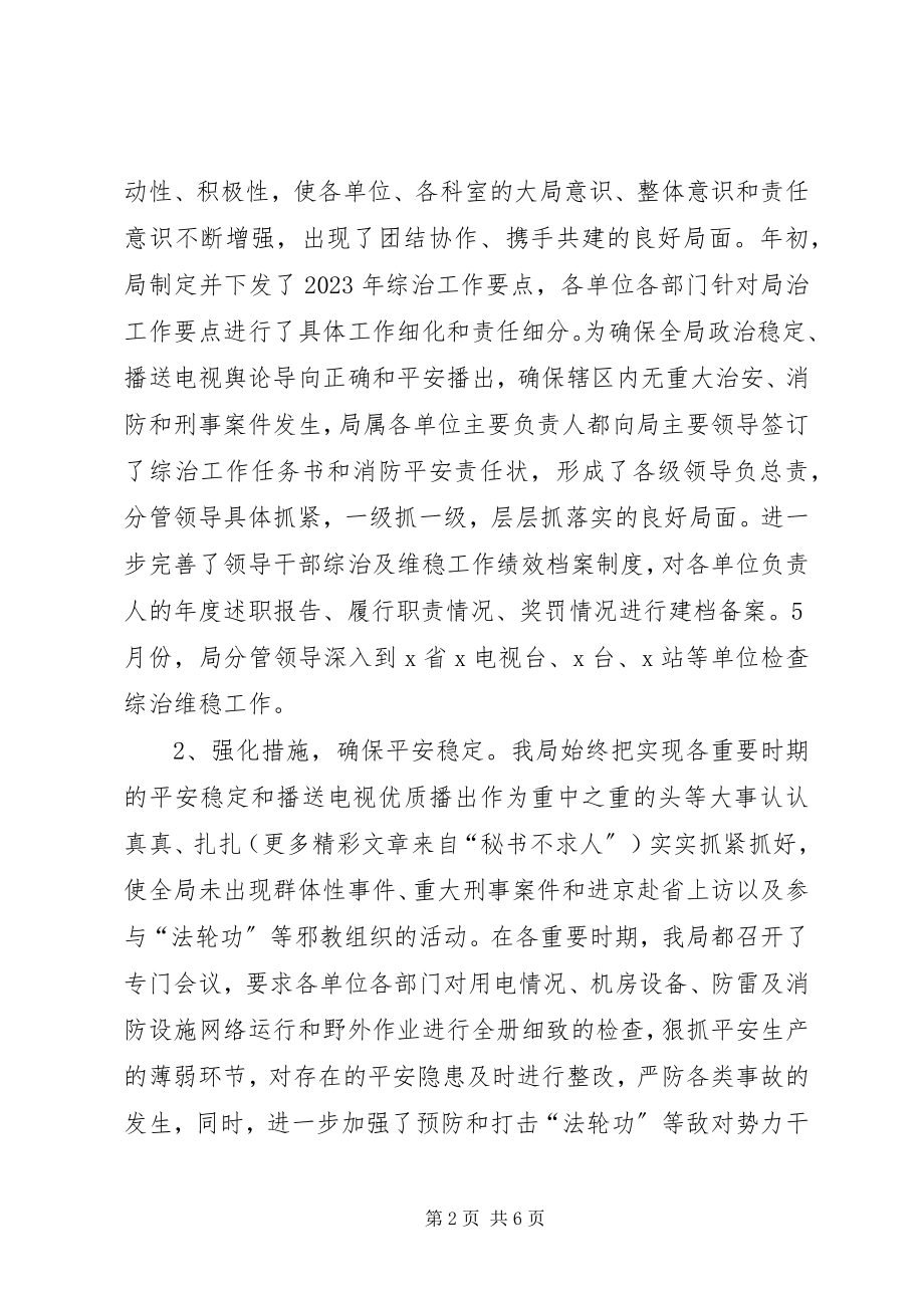 2023年市广播电视局和谐平安创建及综治维稳工作总结.docx_第2页