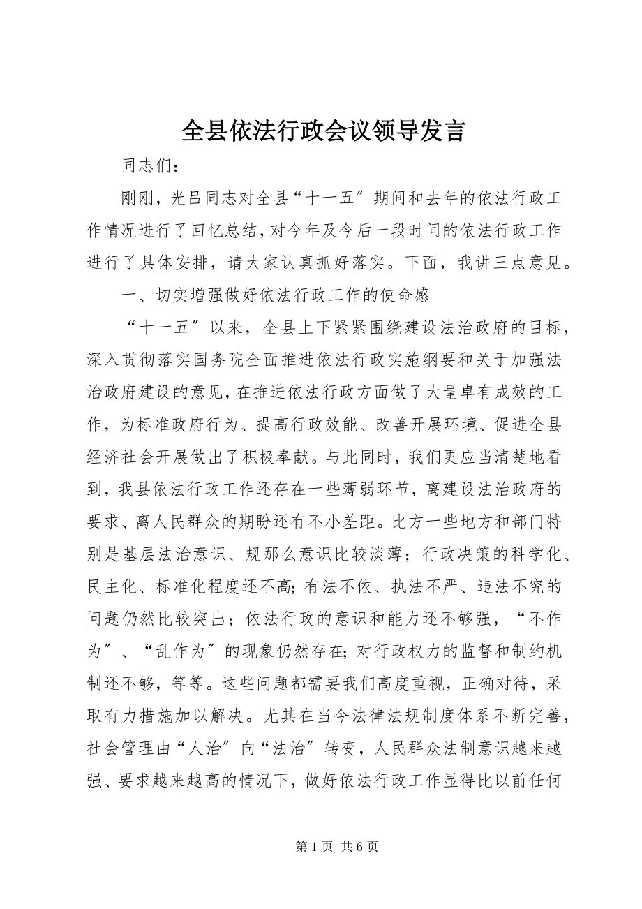 2023年全县依法行政会议领导讲话.docx_第1页