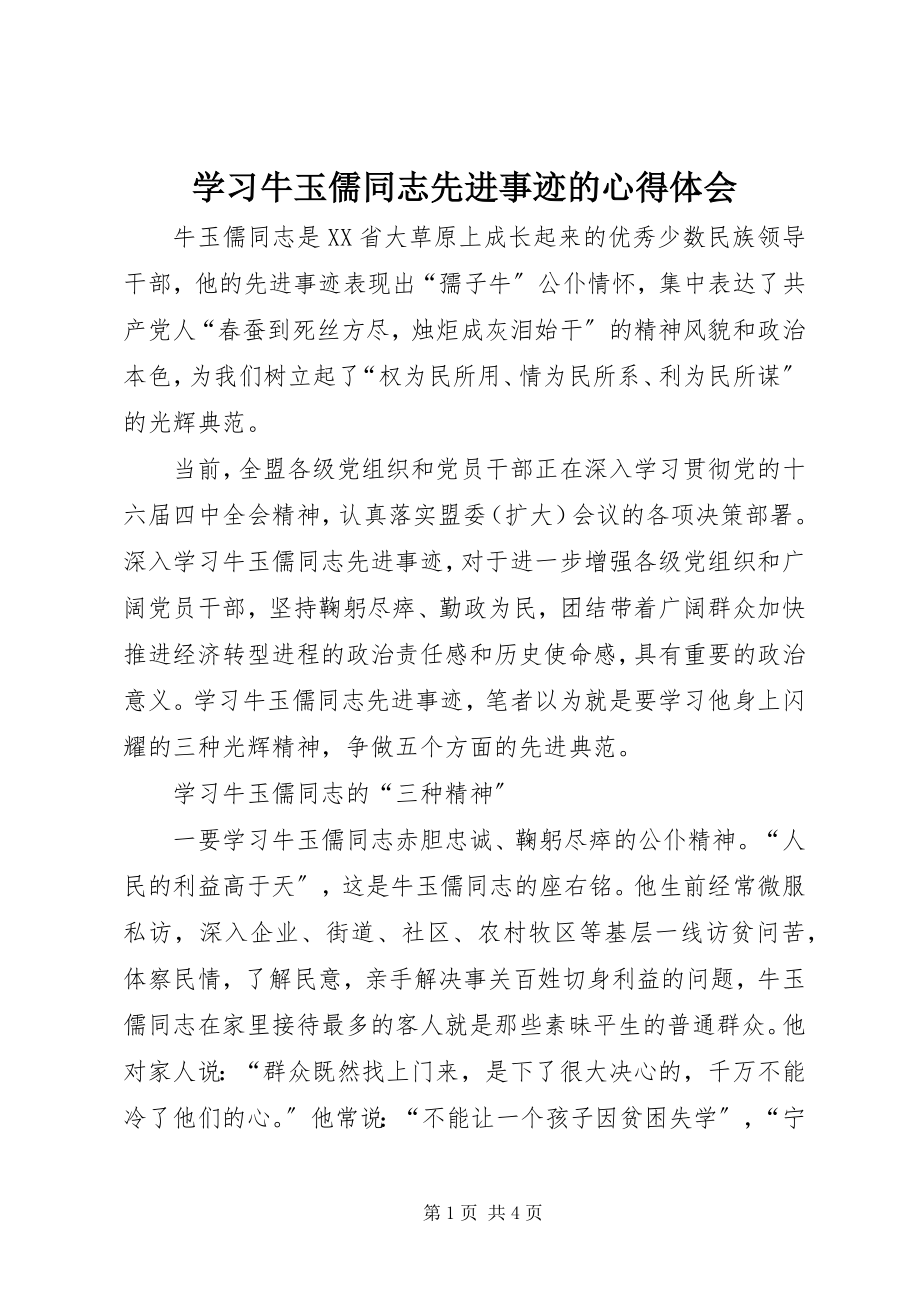 2023年学习牛玉儒同志先进事迹的心得体会.docx_第1页