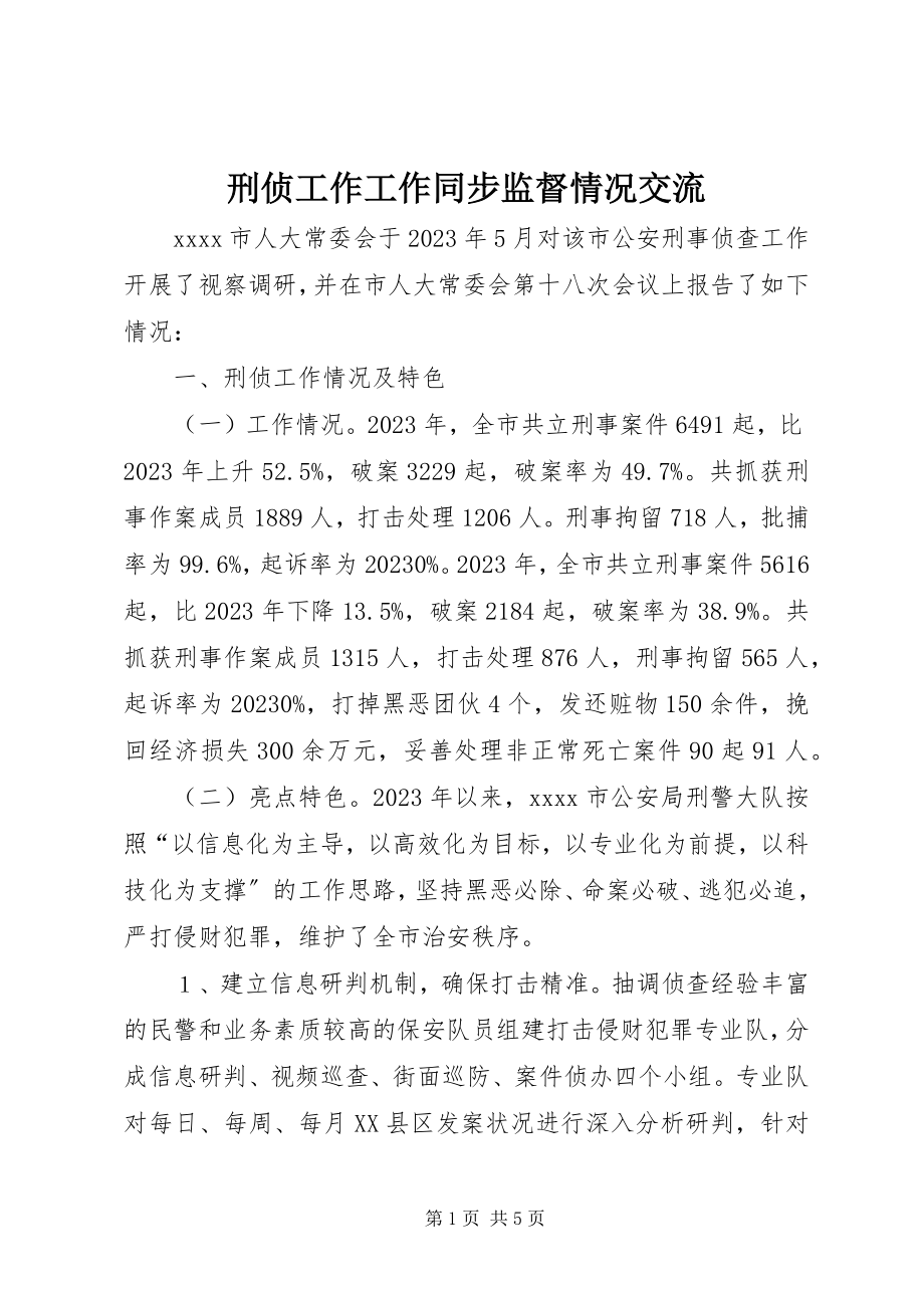 2023年刑侦工作工作同步监督情况交流.docx_第1页