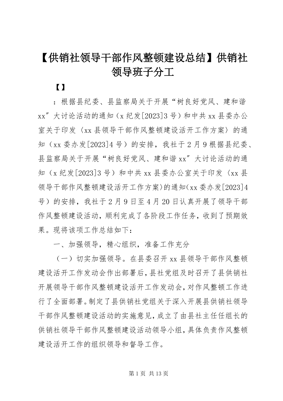 2023年供销社领导干部作风整顿建设总结供销社领导班子分工.docx_第1页