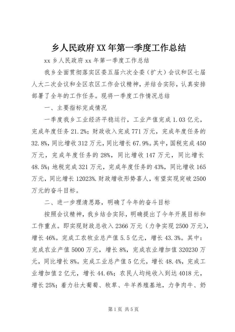 2023年乡人民政府第一季度工作总结2.docx_第1页