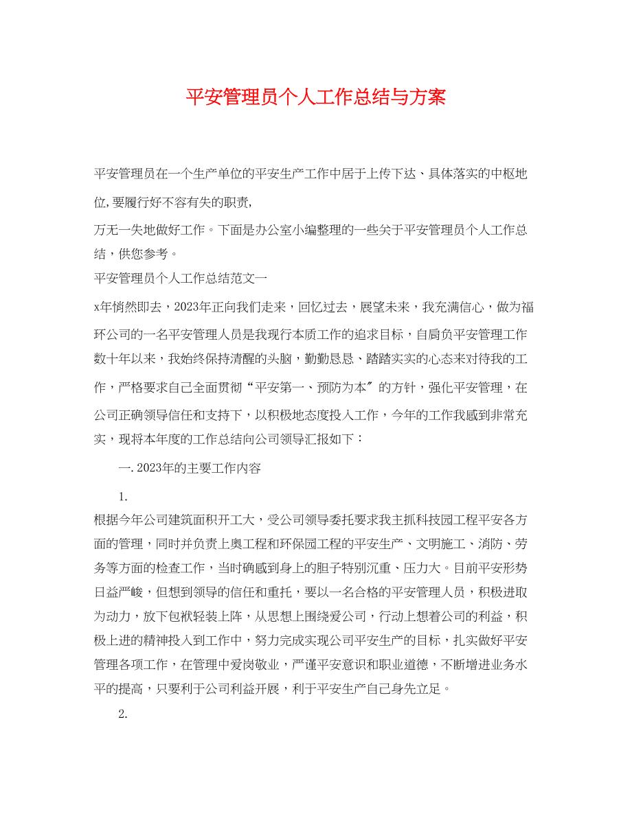 2023年安全管理员个人工作总结与计划.docx_第1页