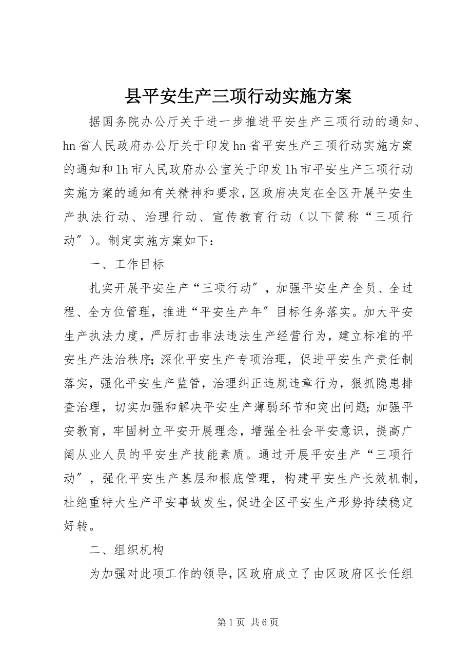 2023年县安全生产三项行动实施方案.docx_第1页