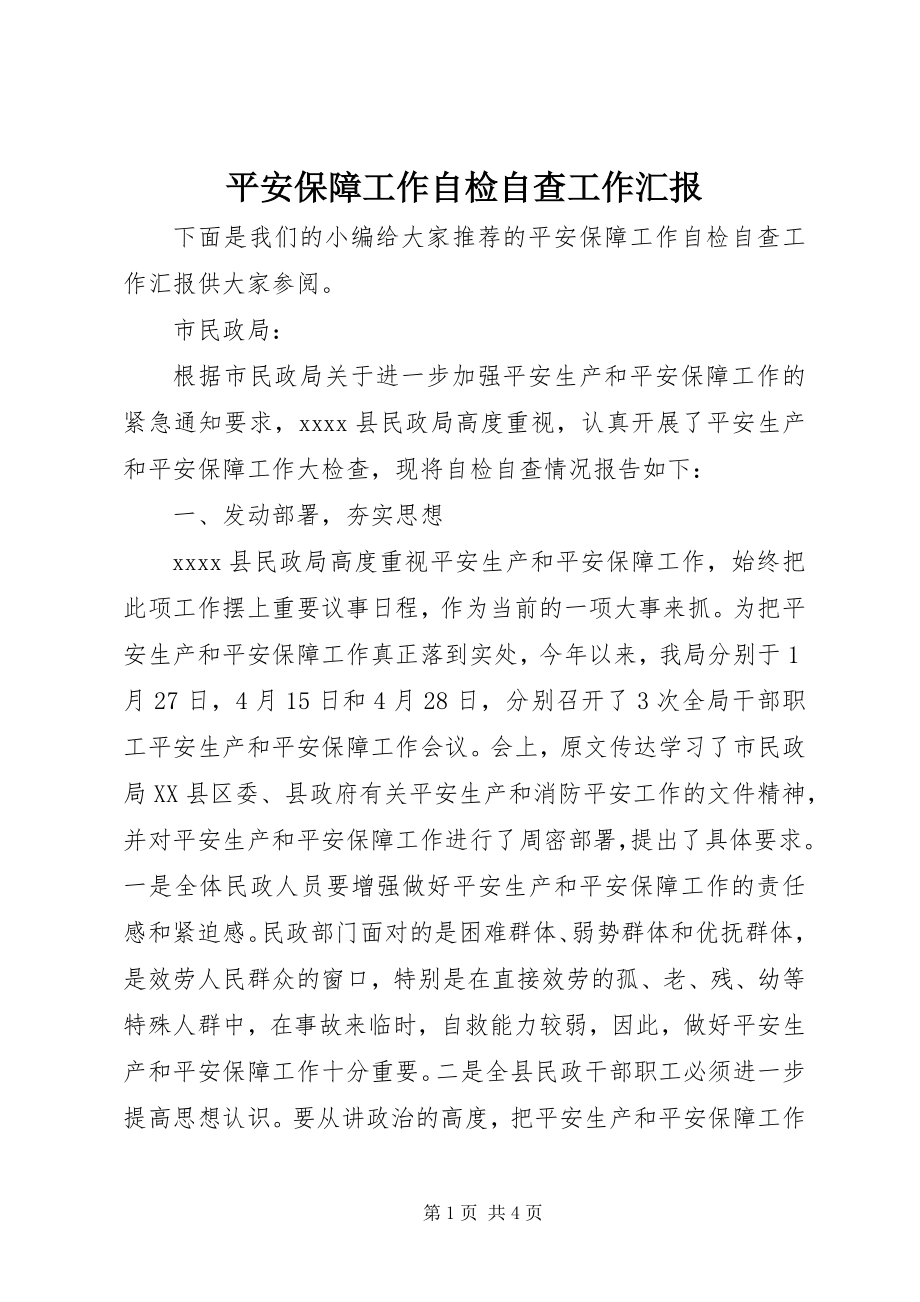 2023年安全保障工作自检自查工作汇报新编.docx_第1页