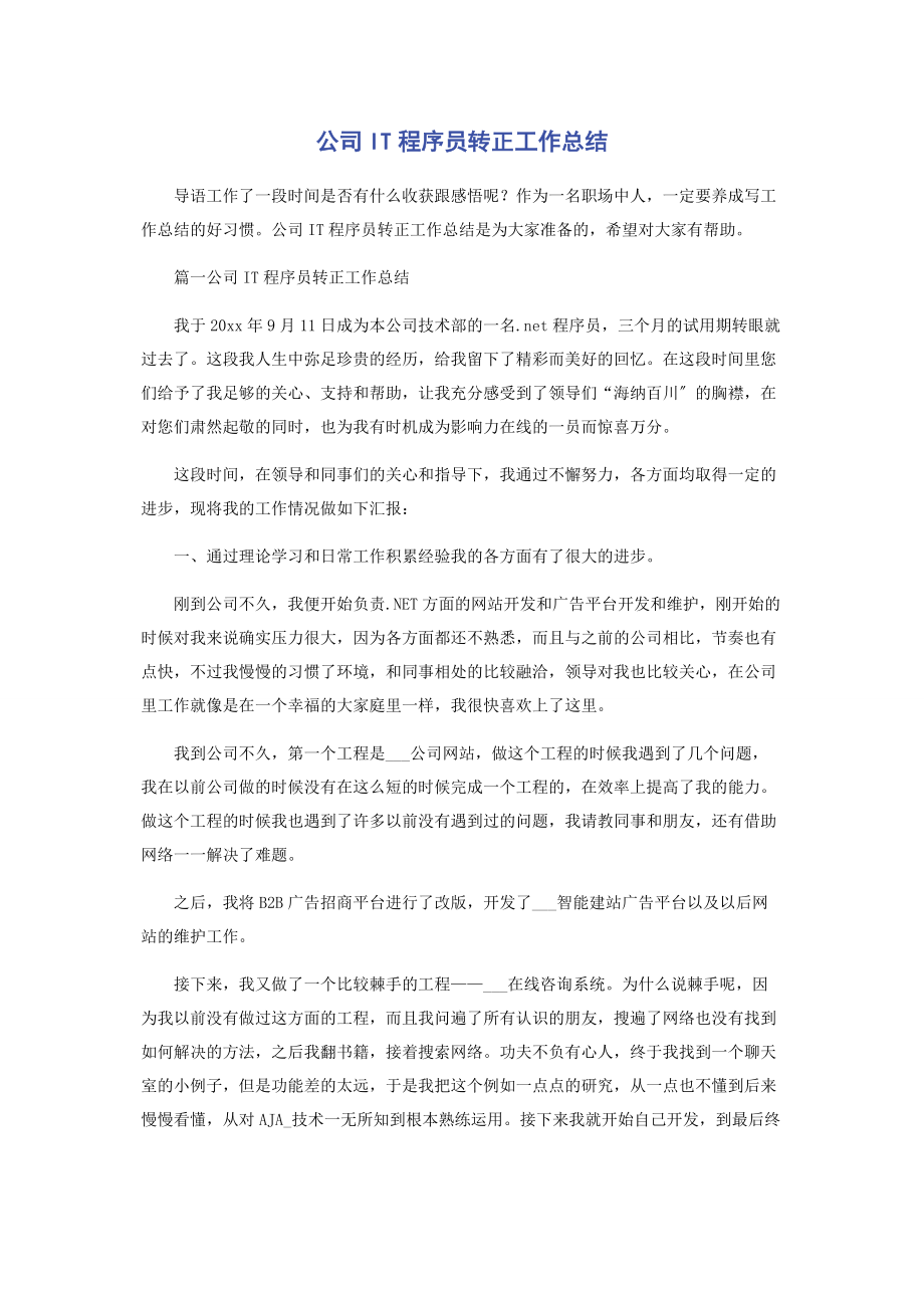 2023年公司IT程序员转正工作总结.docx_第1页