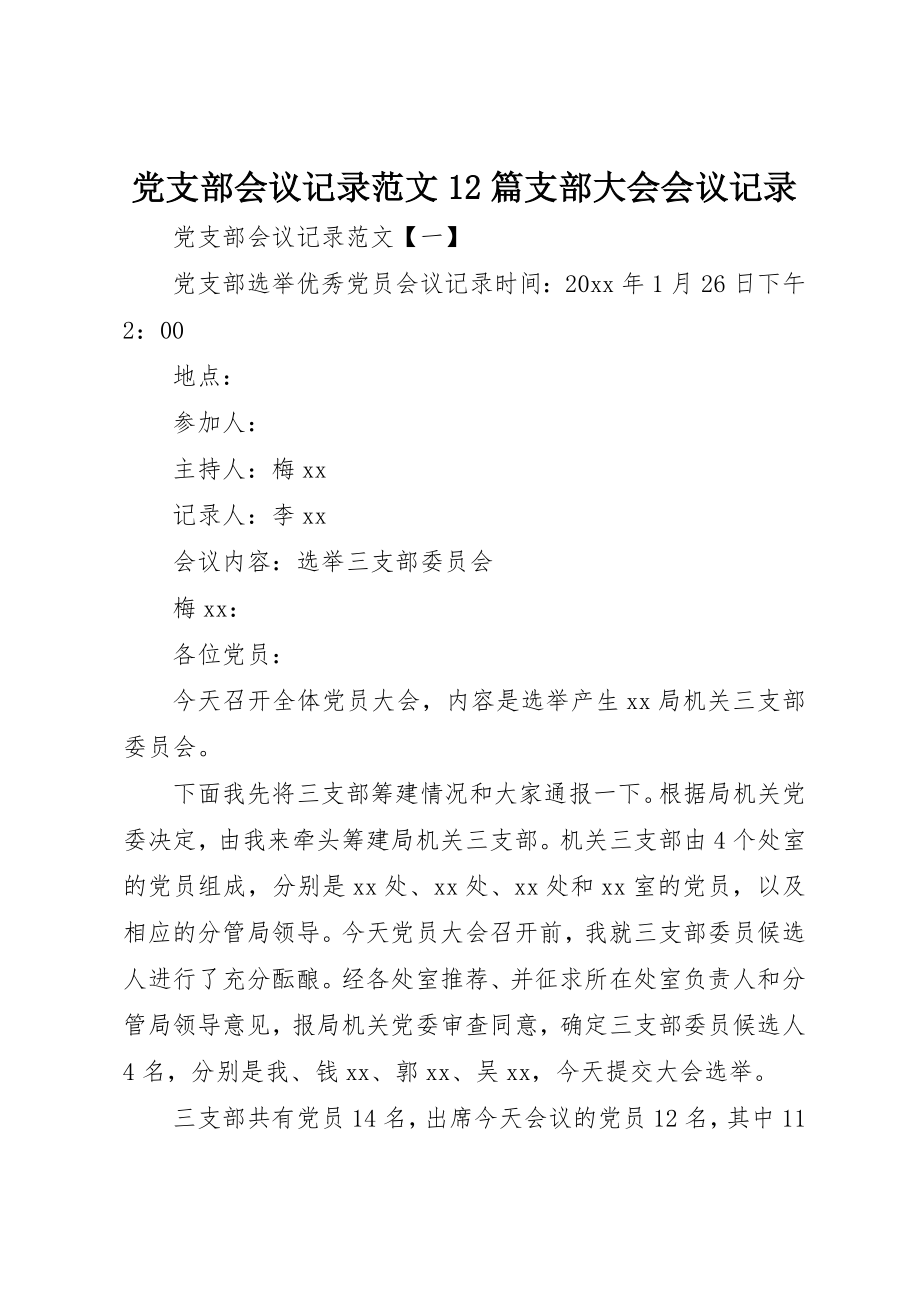 2023年党支部会议记录12篇支部大会会议记录.docx_第1页