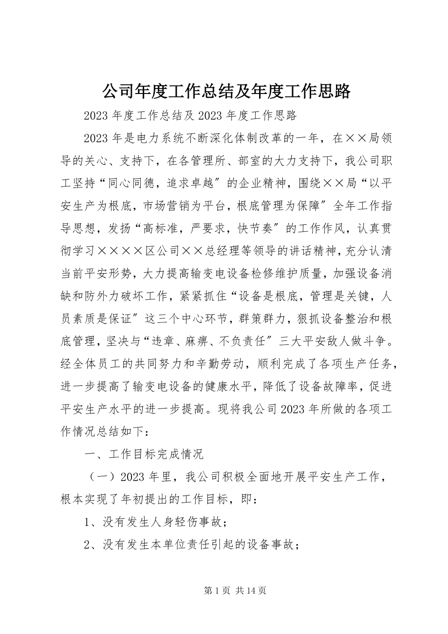 2023年公司年度工作总结及年度工作思路.docx_第1页