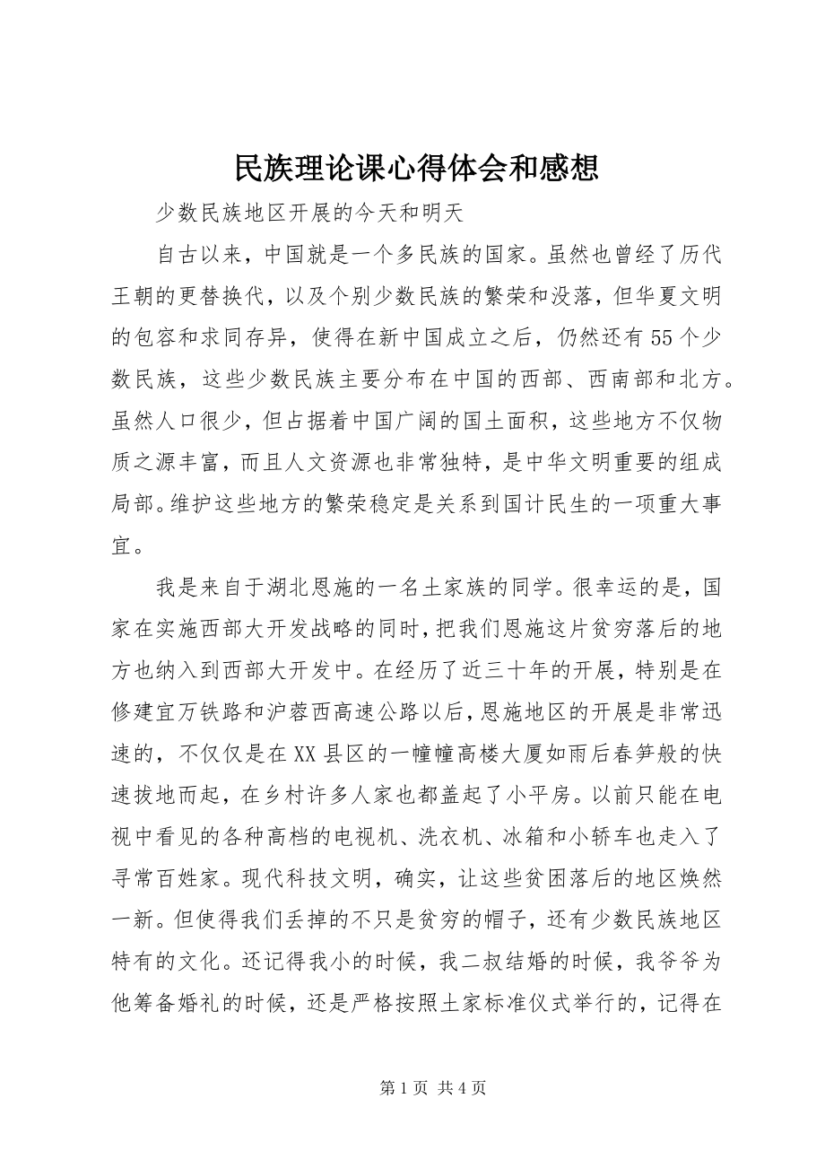 2023年民族理论课心得体会和感想.docx_第1页