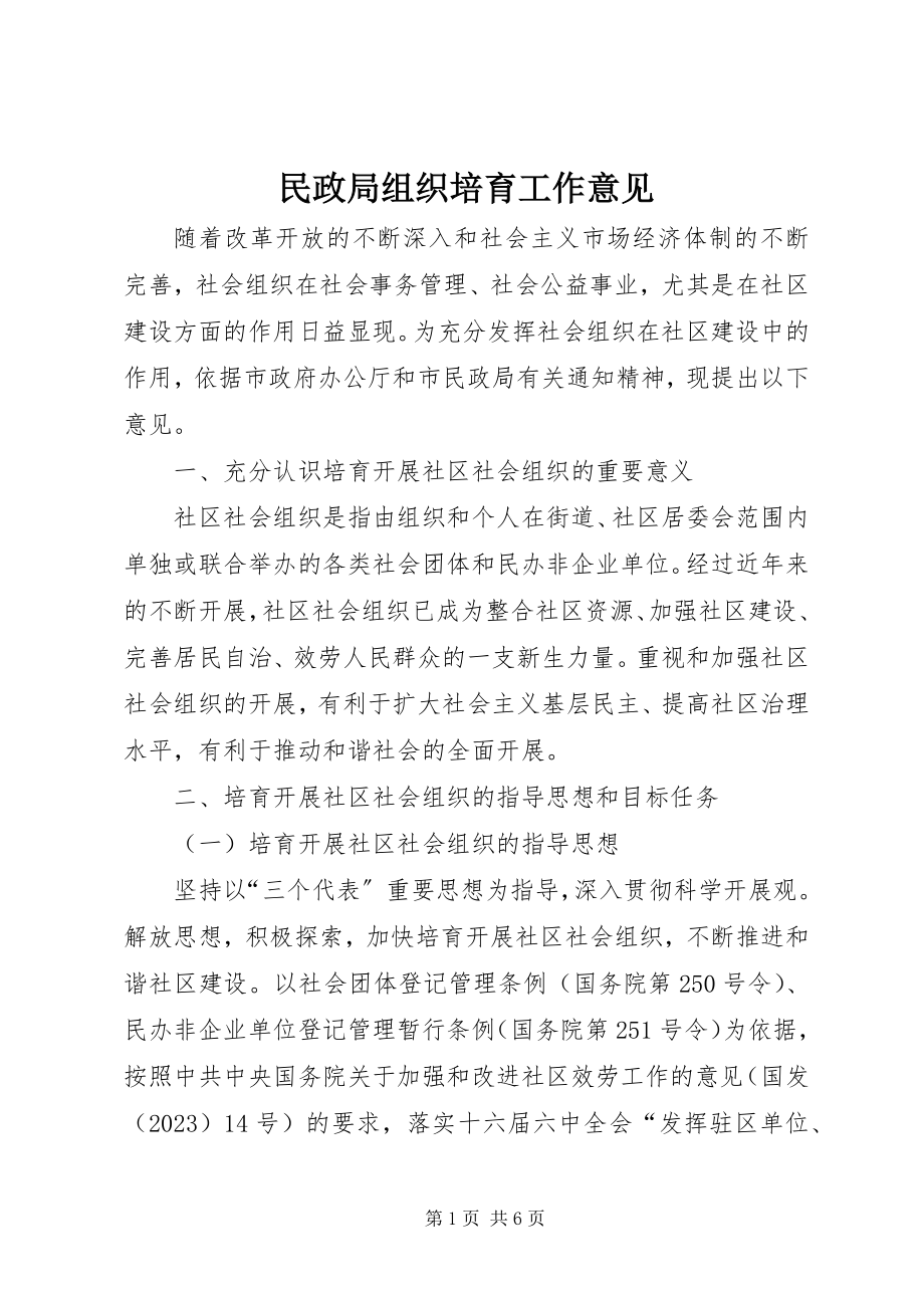 2023年民政局组织培育工作意见.docx_第1页