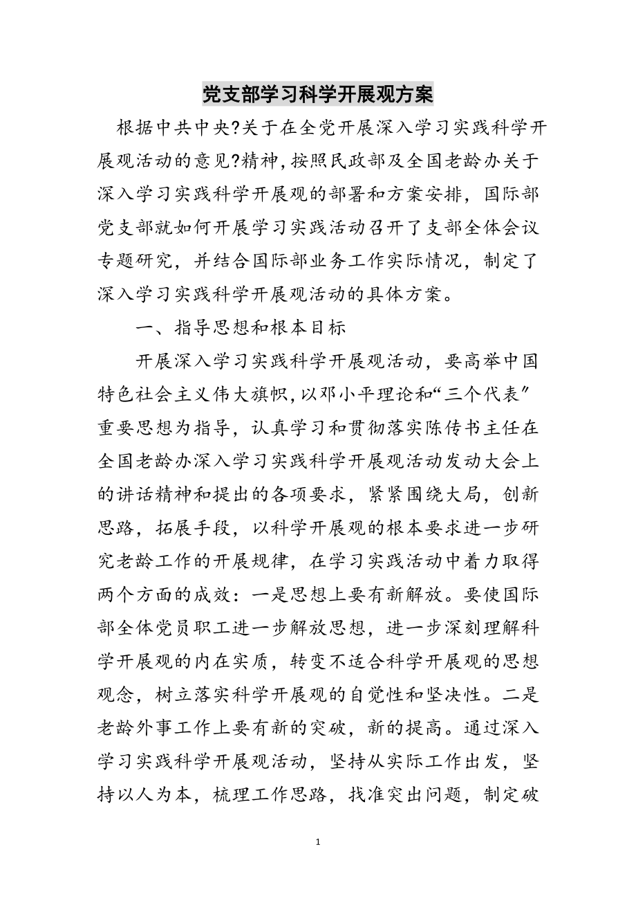 2023年党支部学习科学发展观计划范文.doc_第1页