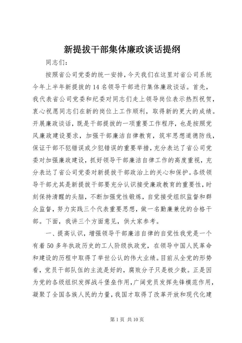 2023年新提拔干部集体廉政谈话提纲.docx_第1页