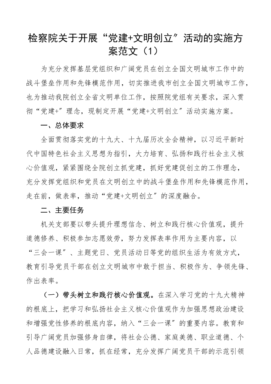 2023年关于开展党建+文明创建活动的实施方案.docx_第1页