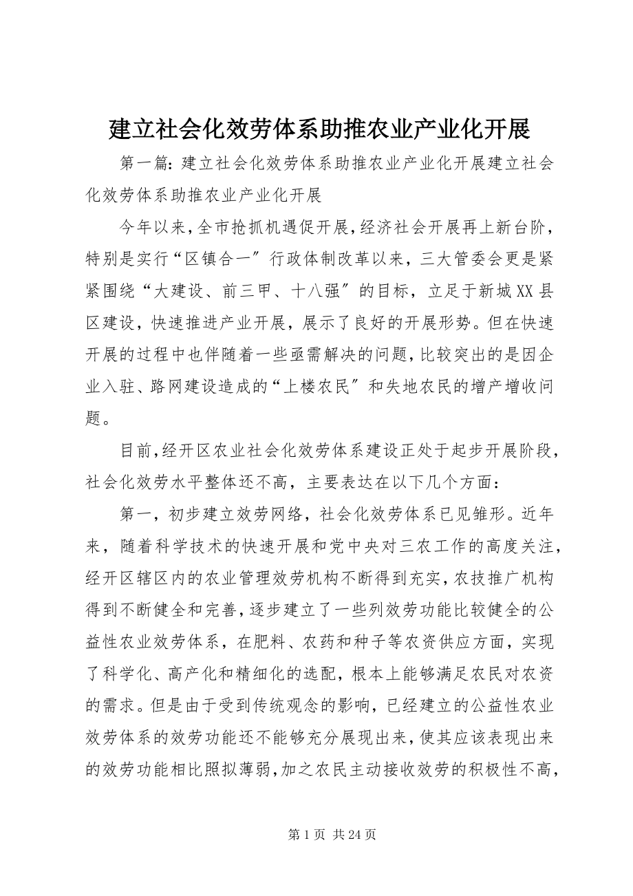 2023年建立社会化服务体系助推农业产业化发展.docx_第1页