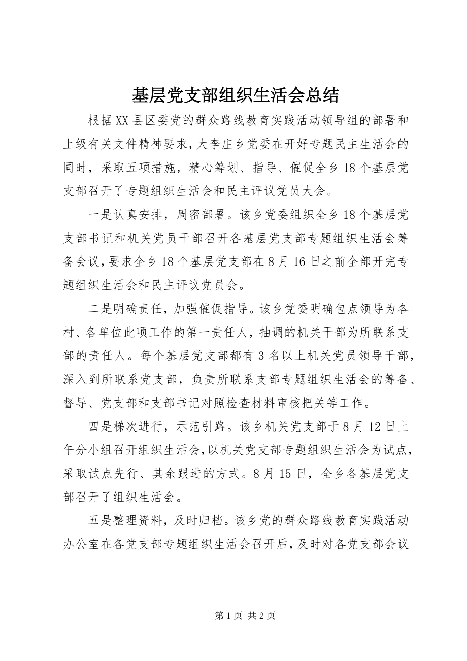 2023年基层党支部组织生活会总结.docx_第1页