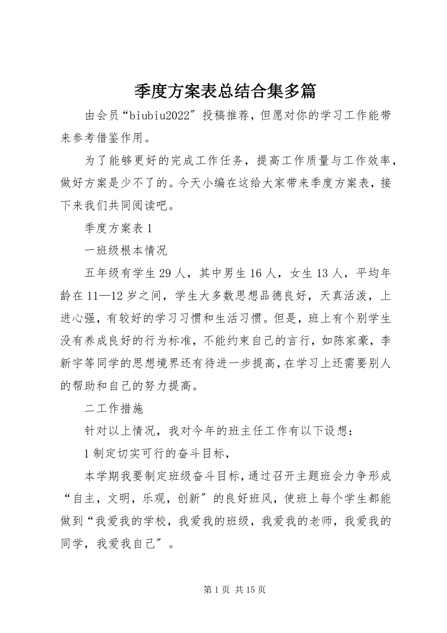 2023年季度计划表总结合集多篇.docx_第1页