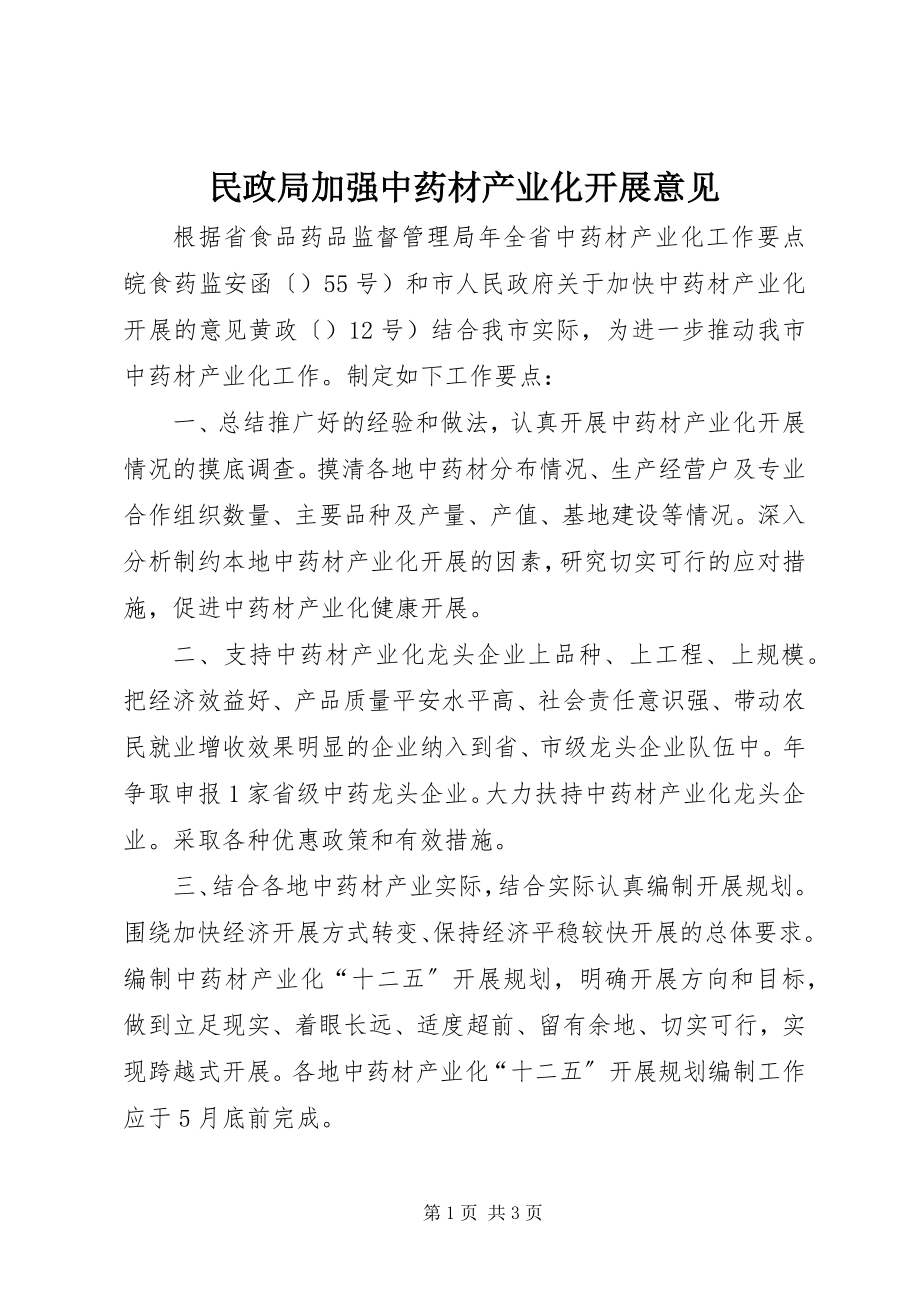 2023年民政局加强中药材产业化发展意见.docx_第1页