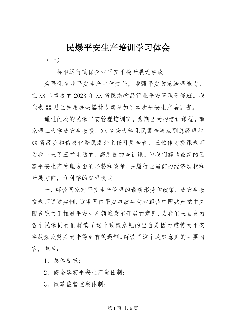 2023年民爆安全生产培训学习体会.docx_第1页