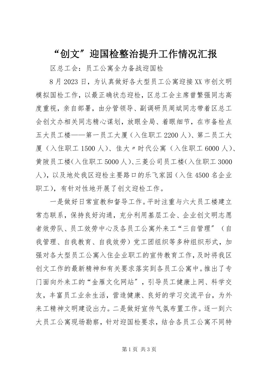 2023年“创文”迎国检整治提升工作情况汇报新编.docx_第1页