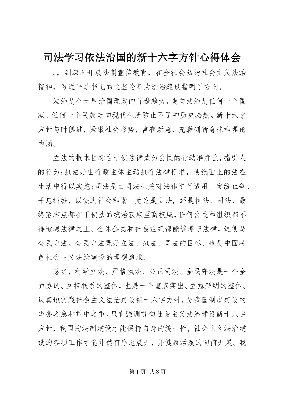 2023年司法学习依法治国的新十六字方针心得体会.docx_第1页