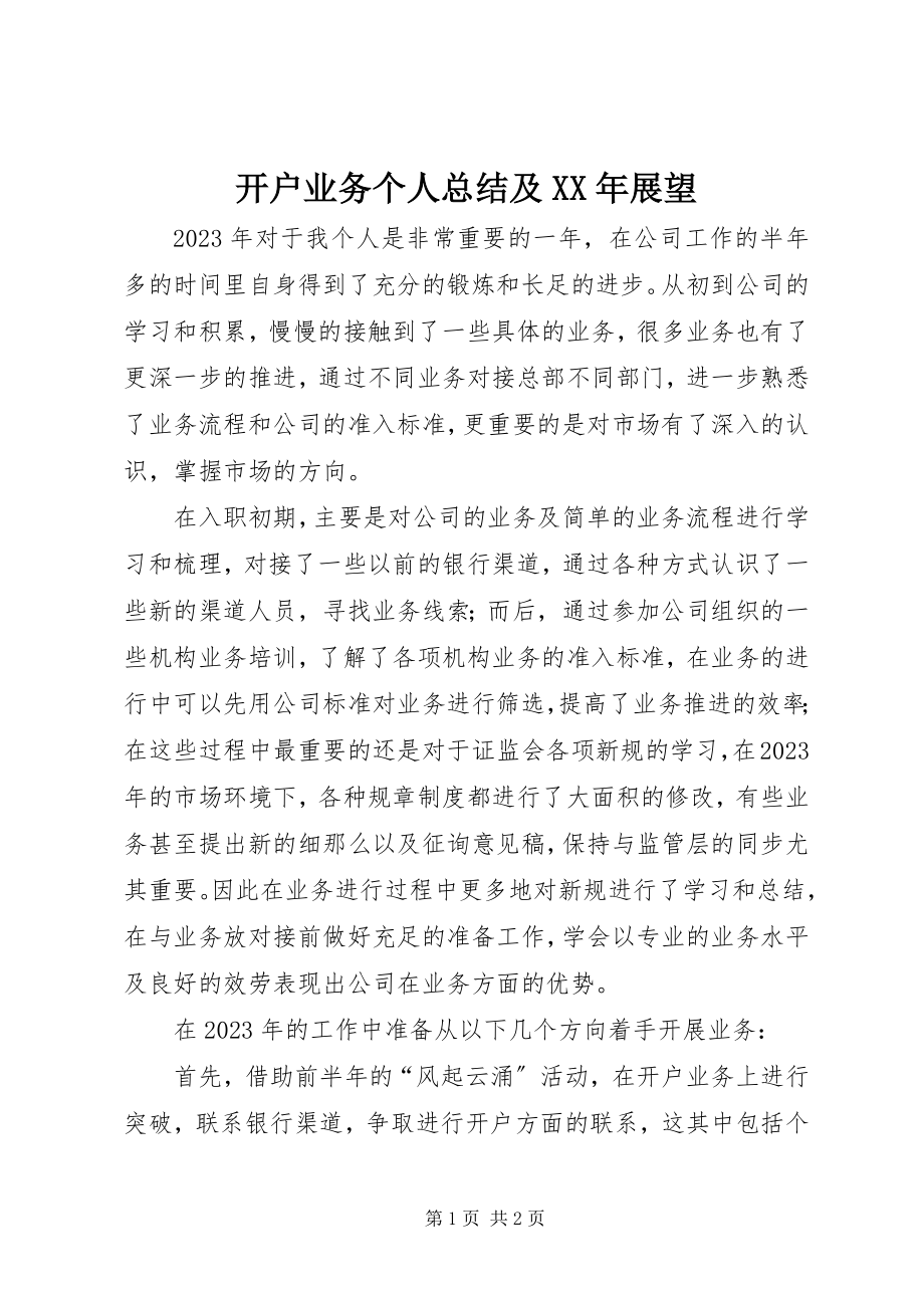 2023年开户业务个人总结及展望.docx_第1页