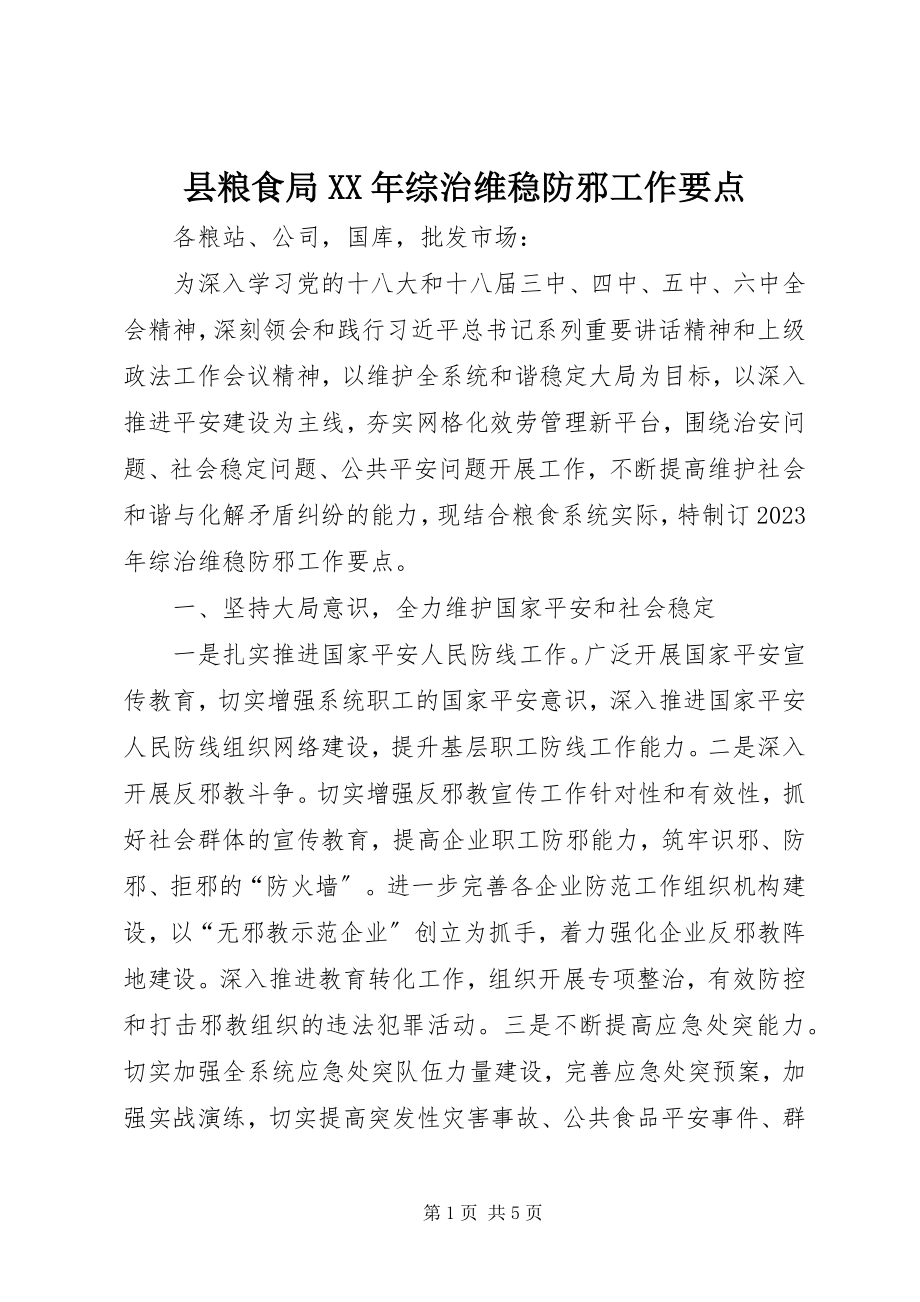 2023年县粮食局综治维稳防邪工作要点.docx_第1页