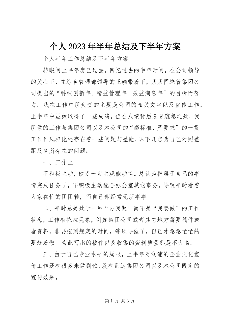 2023年个人某年半年总结及下半年计划.docx_第1页