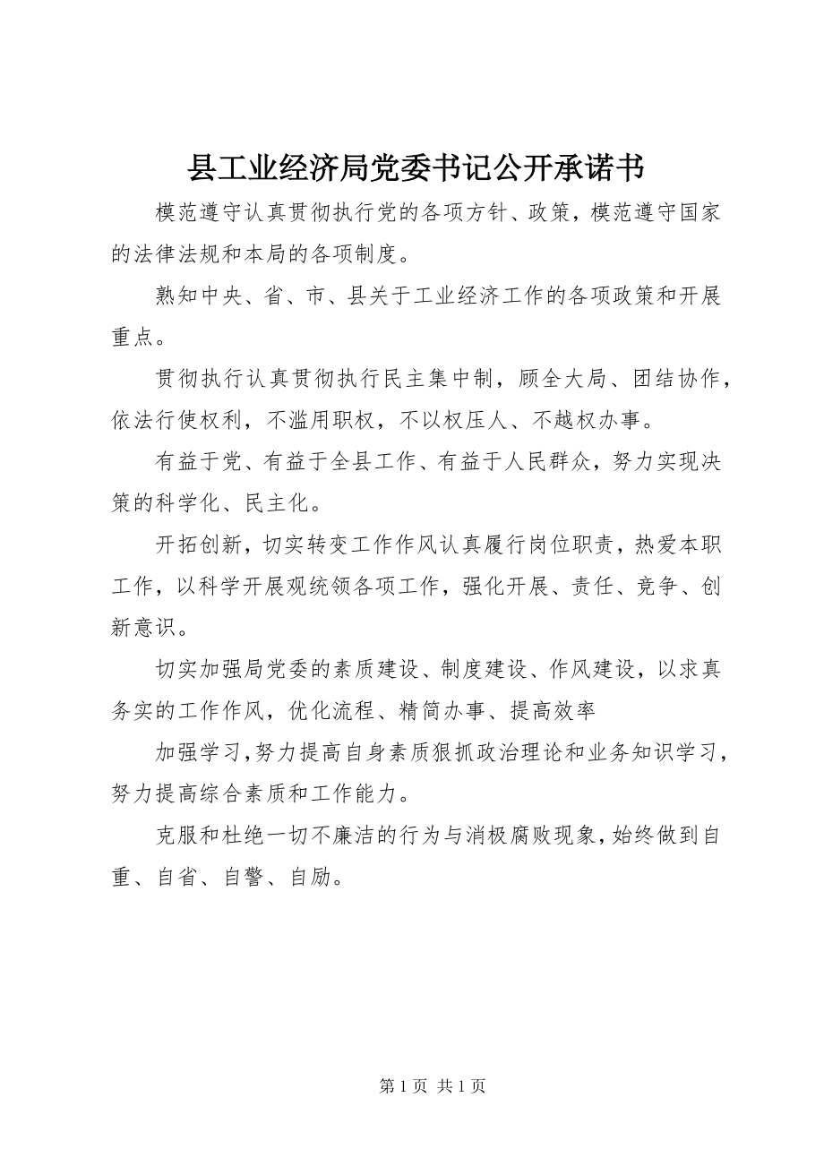 2023年县工业经济局党委书记公开承诺书.docx_第1页