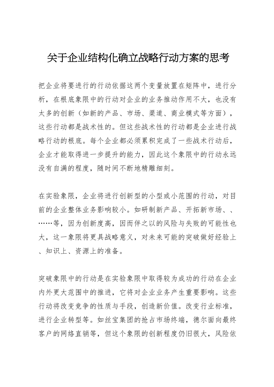 2023年关于企业结构化确立战略行动方案的思考 2.doc_第1页