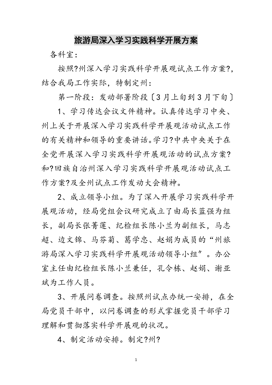 2023年旅游局深入学习实践科学发展计划范文.doc_第1页