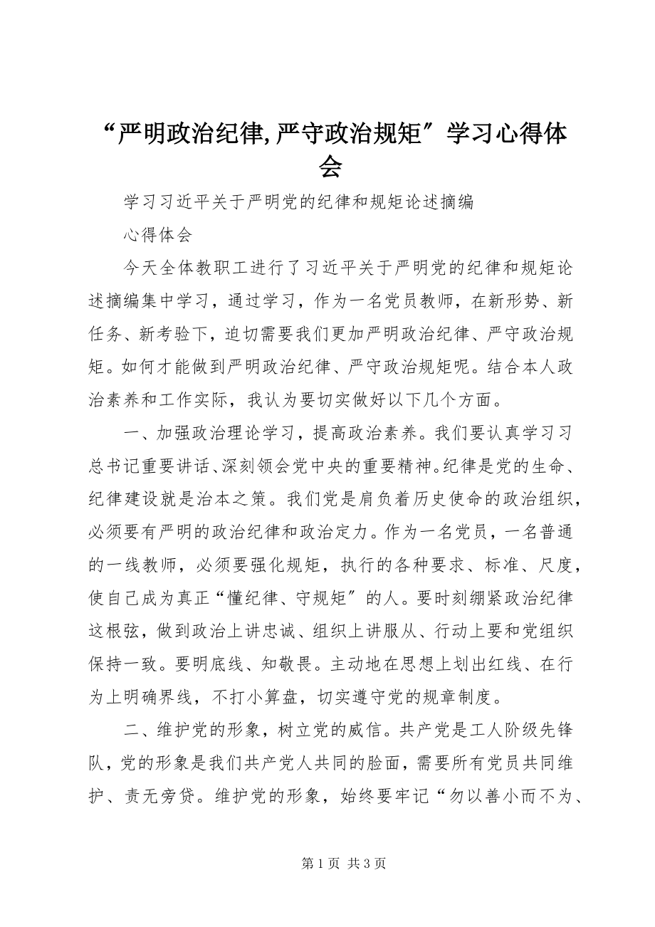 2023年“严明政治纪律严守政治规矩”学习心得体会新编.docx_第1页