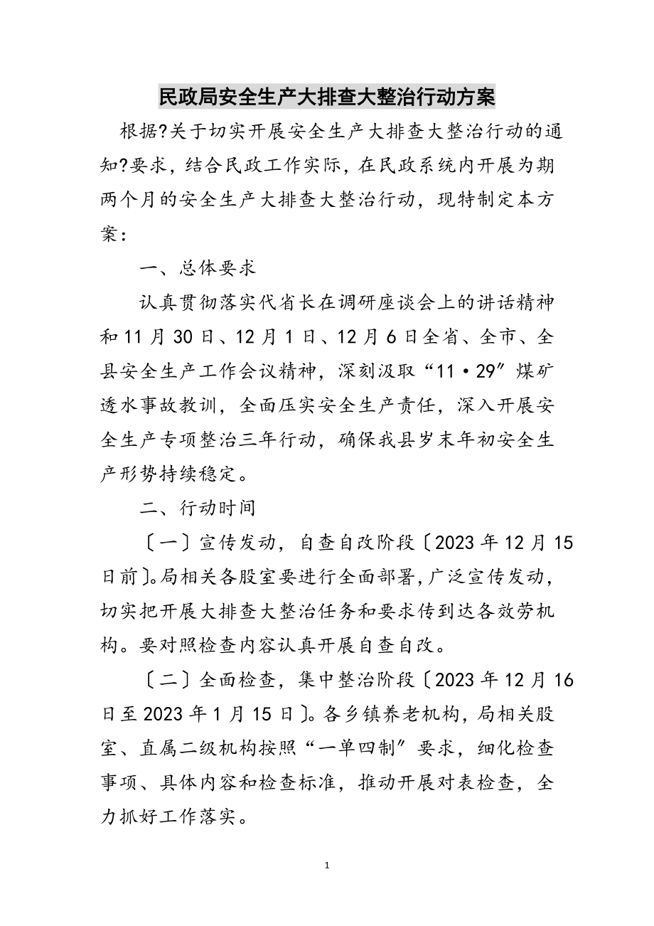 2023年民政局安全生产大排查大整治行动方案范文.doc_第1页