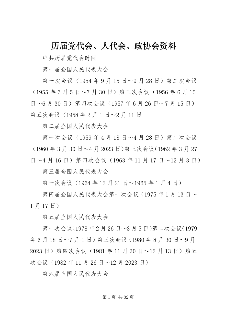 2023年历届党代会、人代会、政协会资料.docx_第1页