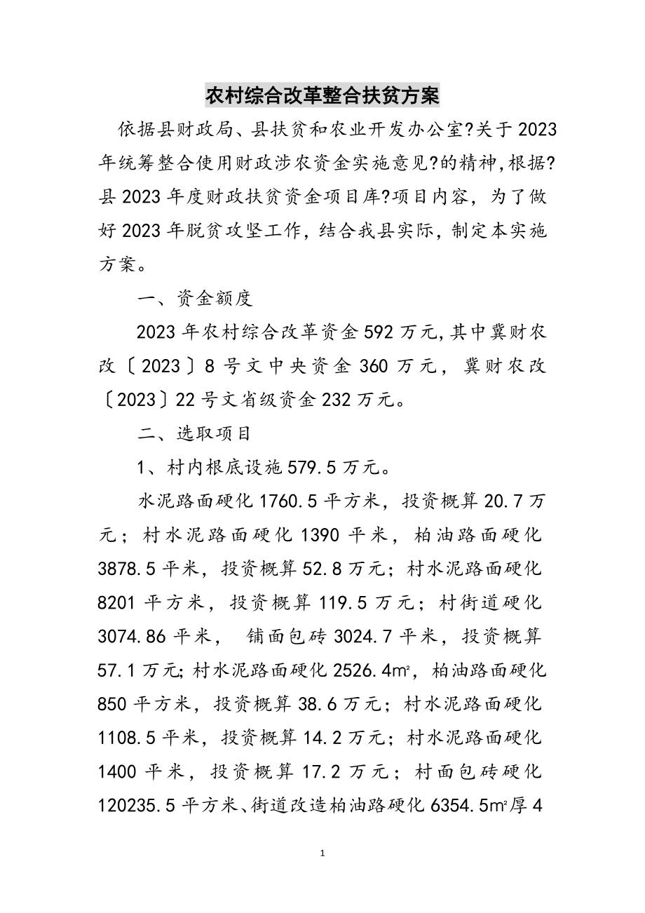 2023年农村综合改革整合扶贫方案范文.doc_第1页