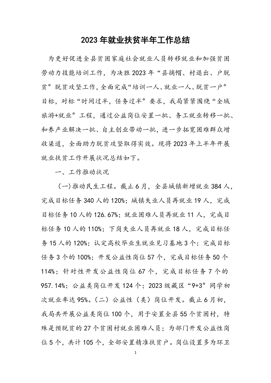 2023年就业扶贫半年工作总结.docx_第1页