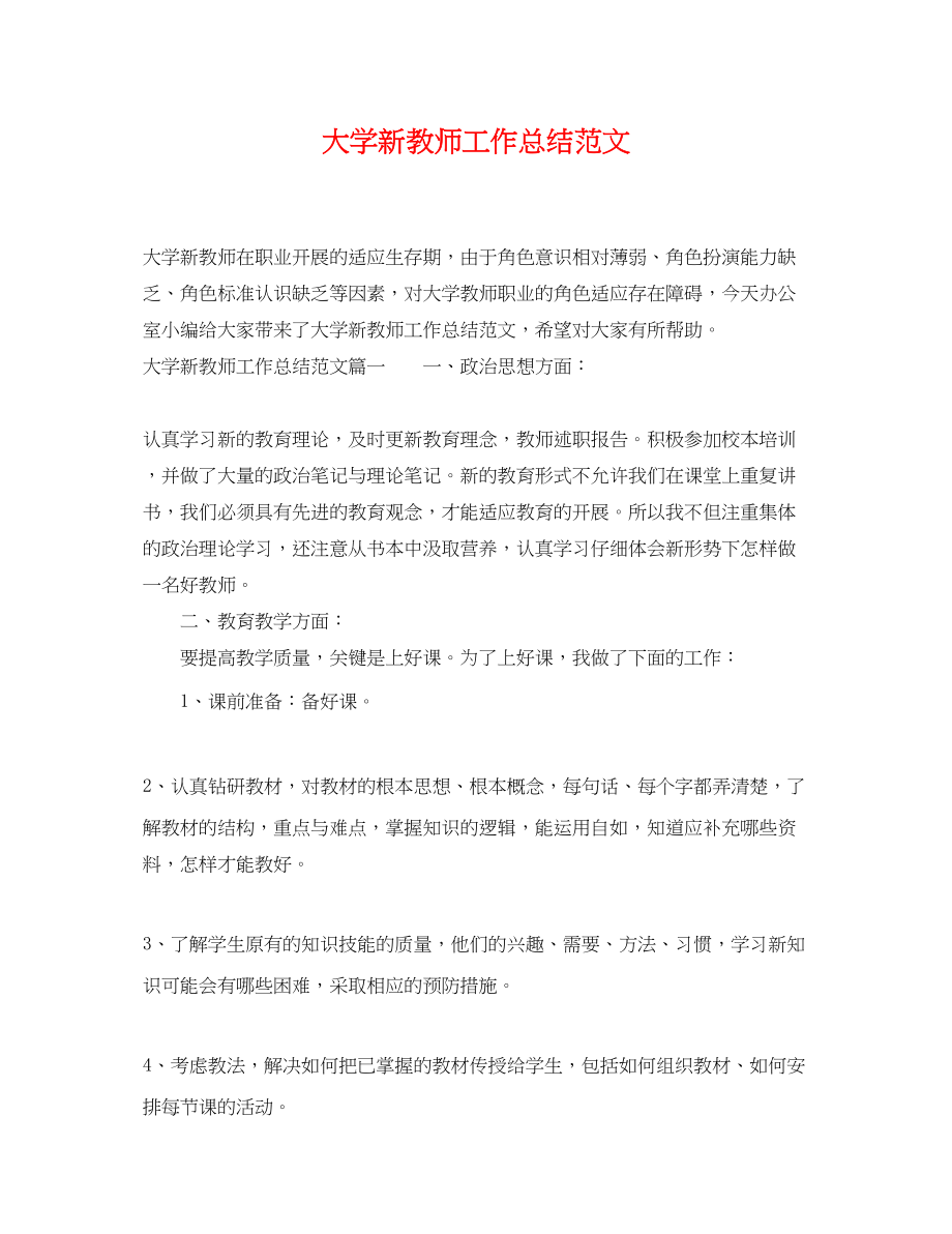 2023年大学新教师工作总结.docx_第1页