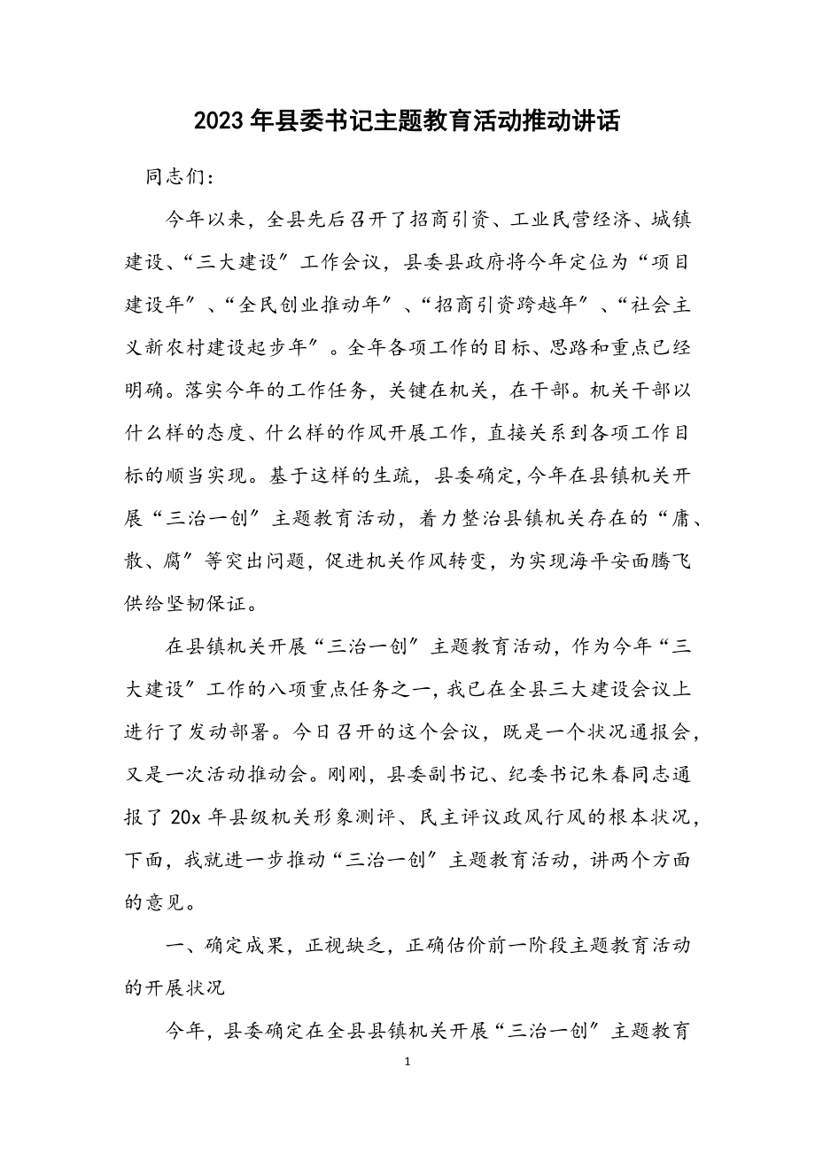 2023年县委书记主题教育活动推进讲话.docx_第1页