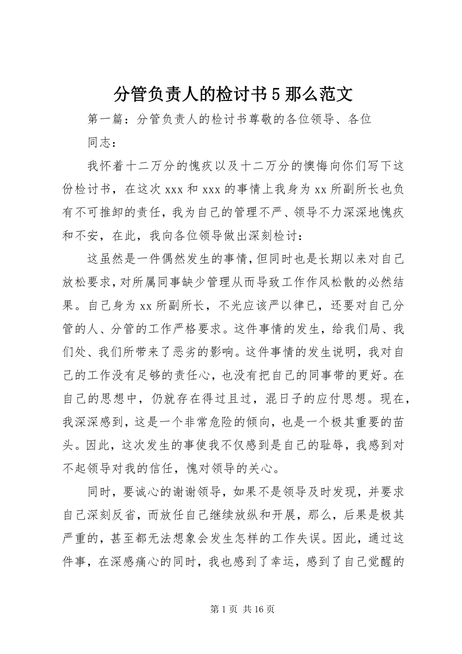 2023年分管负责人的检讨书5则.docx_第1页