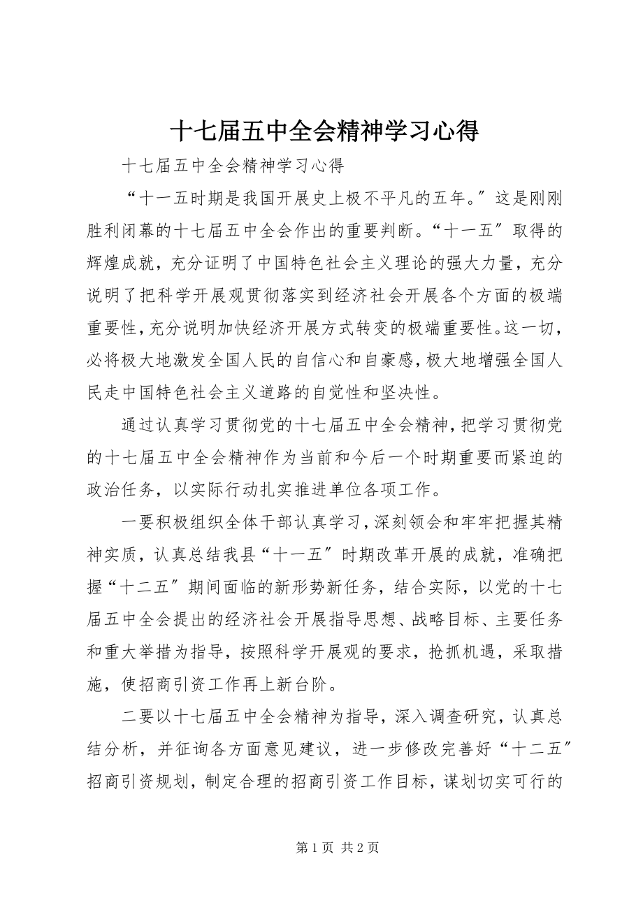 2023年《十七届五中全会精神》学习心得.docx_第1页