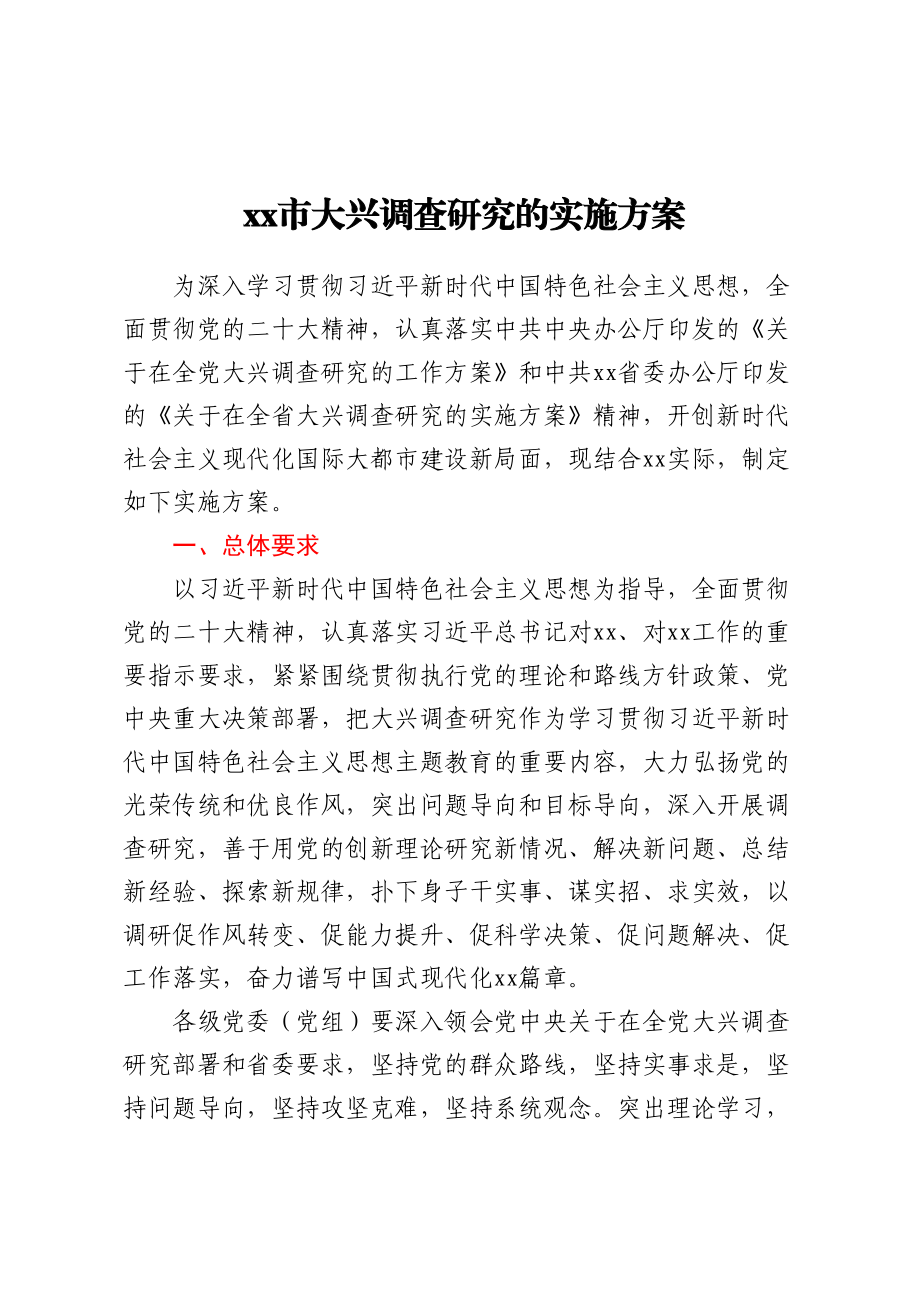 XX市大兴调查研究的实施方案 (1) .docx_第1页