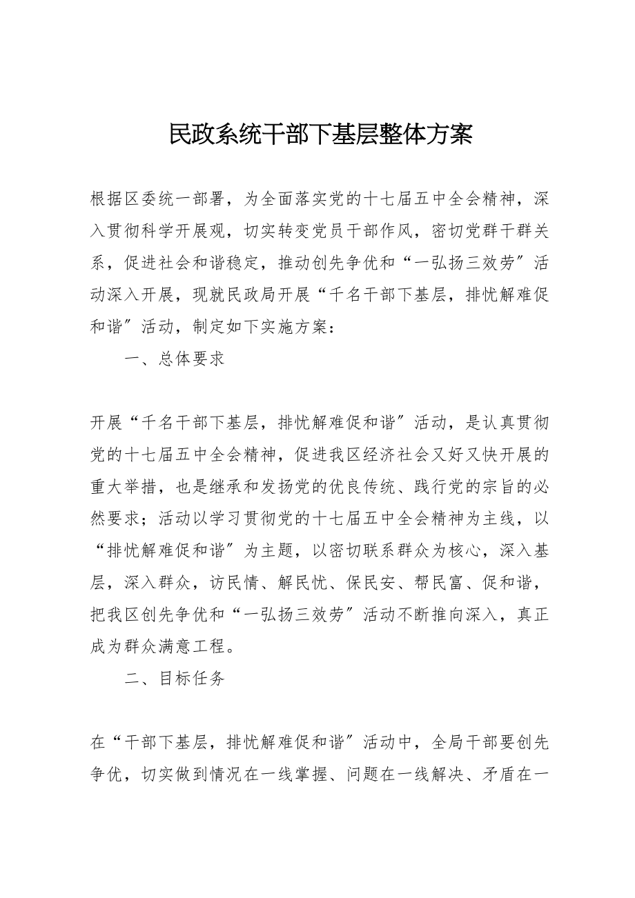 2023年民政系统干部下基层整体方案.doc_第1页